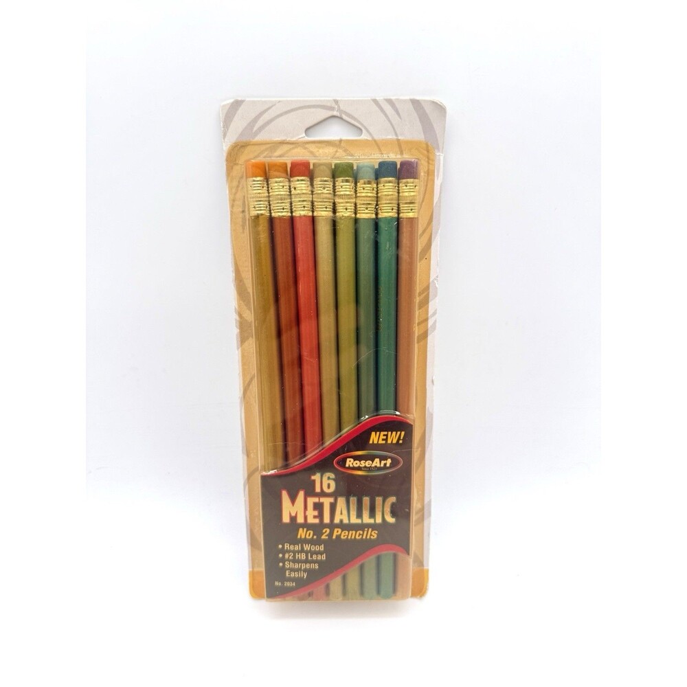 Vtg 2002 Rose Art 20 Real Wood # 2 HB Lead Pencils NOS Unsharpened Metallic